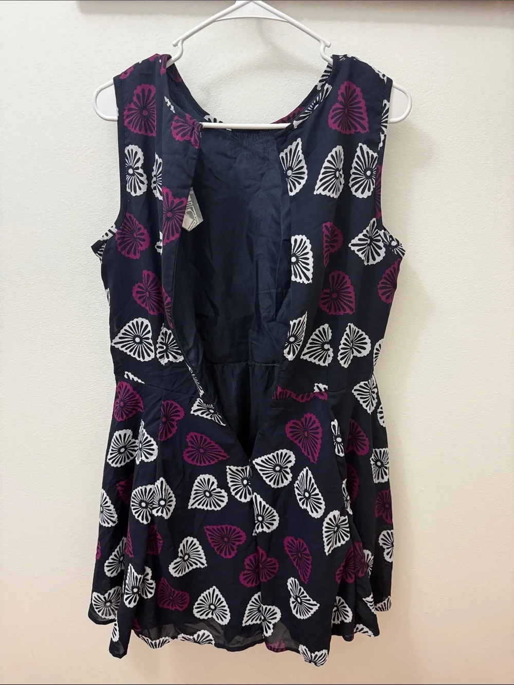 Maison Jules Navy Sleeveless Dress with Purple & White Heart Motifs